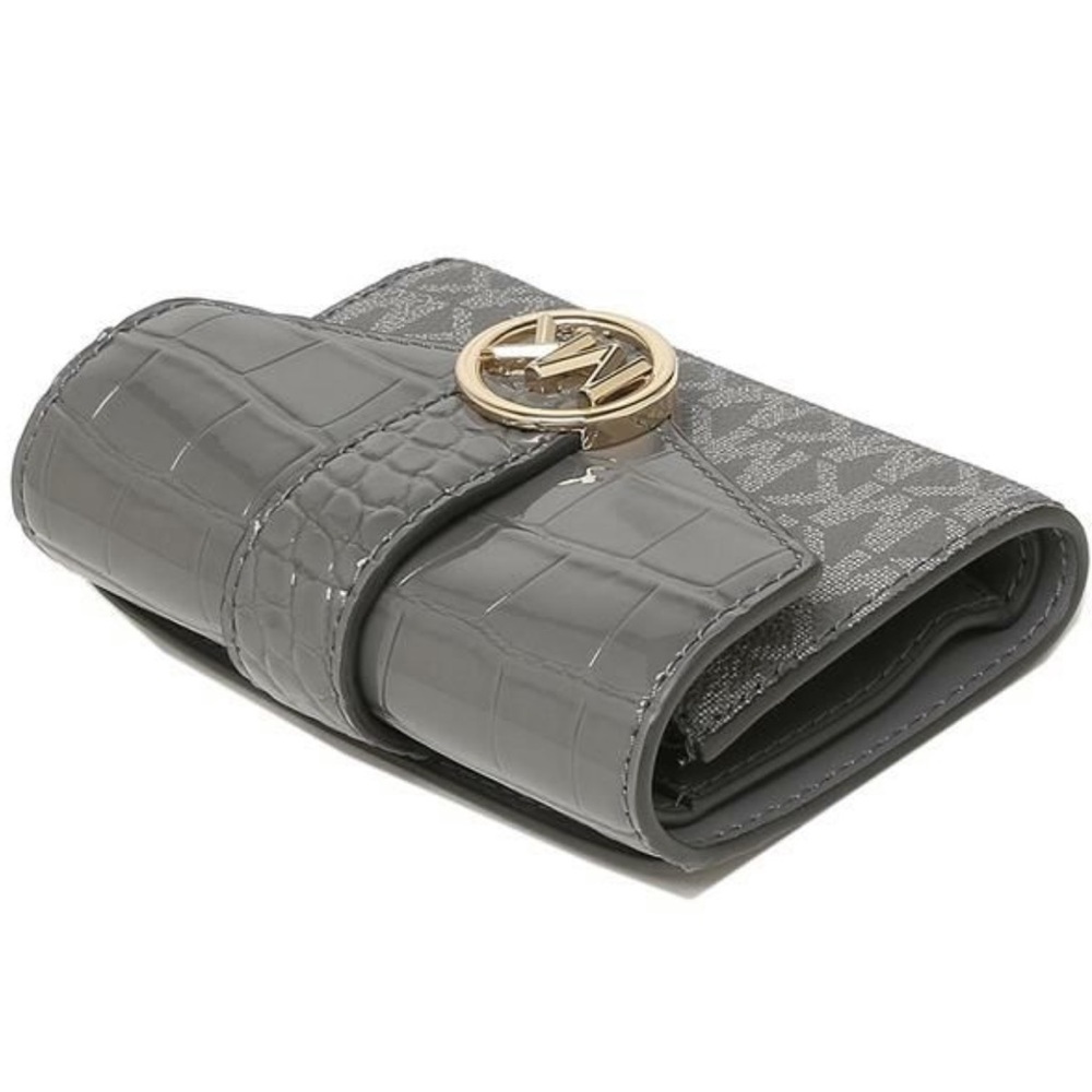 MICHAEL KORS CARMEN MEDIUM FLAP BIFOLD WALLET HEATHER GREY MULTI - Picture 6 of 14